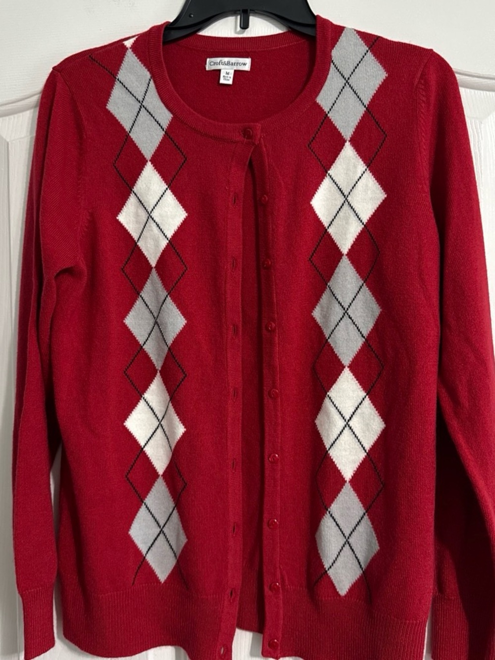 croft & barrow Red Argyle Button-Front Cardigan